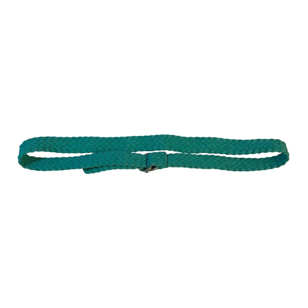 Braided‎ Teal Green Fabric Belt Double D-Ring Silver Buckle Woven Cinch Belt
